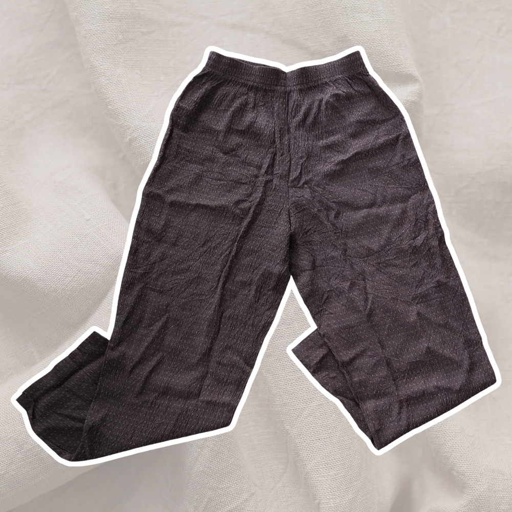 Vintage 80s Style Seersucker High Rise Pull-On Relaxed Fit Straight Leg Pants